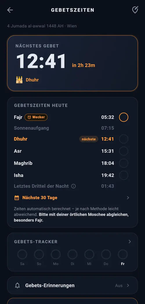 WakeYa: Gebetszeiten mit Fajr-Wecker, letztem Drittel der Nacht und Gebets-Tracker